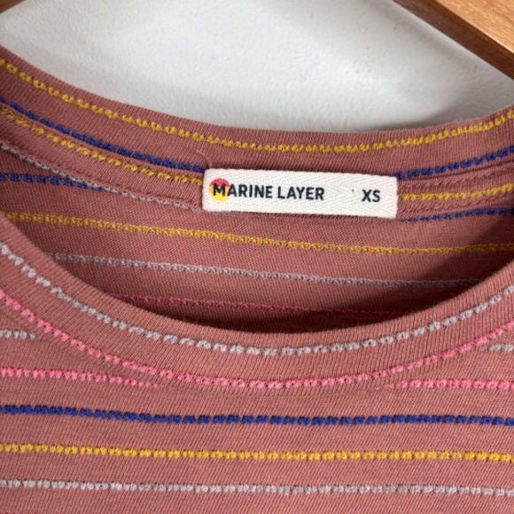 Marine Layer Embroidered Stripe T Shirt XS Burnt Orange Babydoll Beach Boho Y2K - Picture 4 of 8